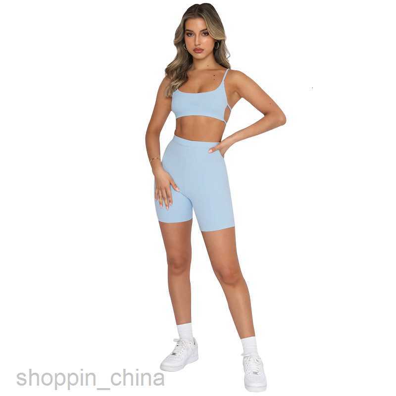 Women's Tracksuits Summer New Solid Color Sexy suspender Open Back Top Women's Fashion Sports Shorts Set Sets