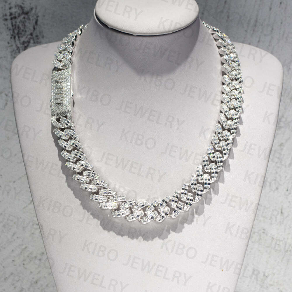 Iced Out Chaine for Mens 925 Sterling Silver Chains Baguette Cut Moissanite Diamond 18mm Vvs Cuban Link Chain