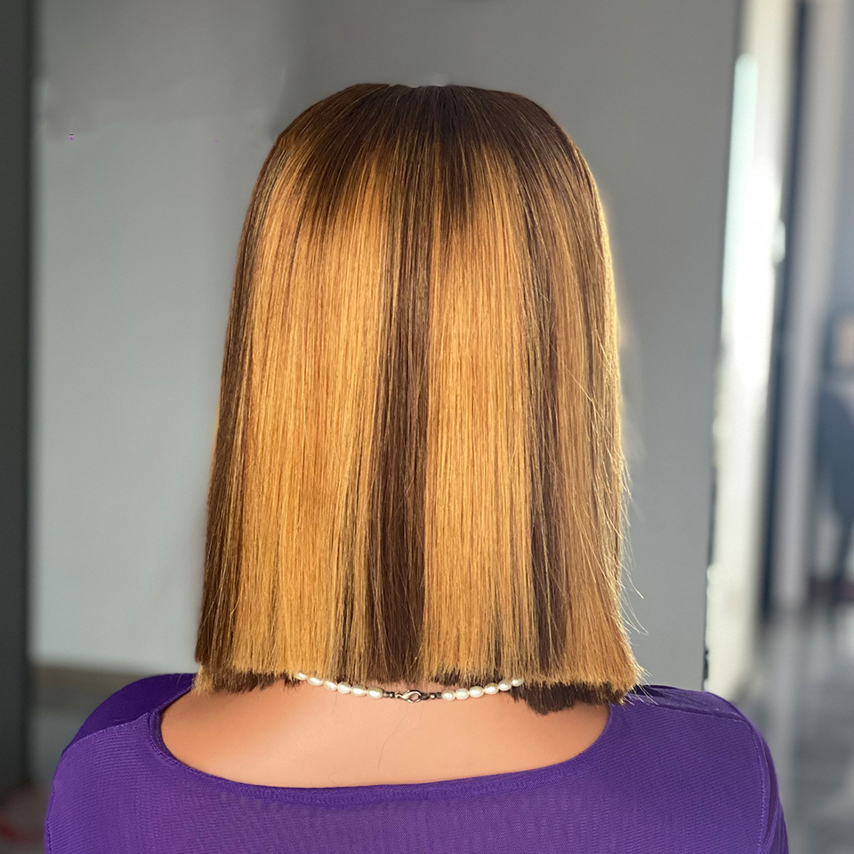 200% Density 12A Vietnam Double Drawn Bone Straight Human Hair Wigs 13x4 Top SwissLace Women BOB Hairstyle Straight Hair Wig Mixed With Gradient Color