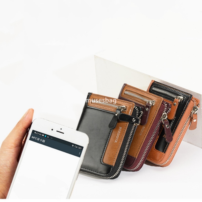 Designer Men's High Quality Classic Retro RFID Anti Theft Brush Wallet Practical Multi functional Short Vertical Zipper Wallet Multi functional Z