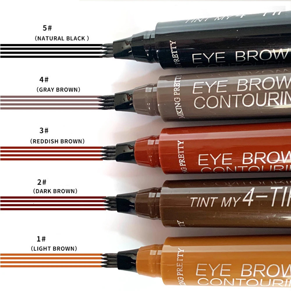 5 Colors Eyebrow Pen Waterproof Fork Tip 4 Points Eyebrow Tattoo Pencil Long Lasting Professional Fine Sketch Liquid Brow Pencil 240625