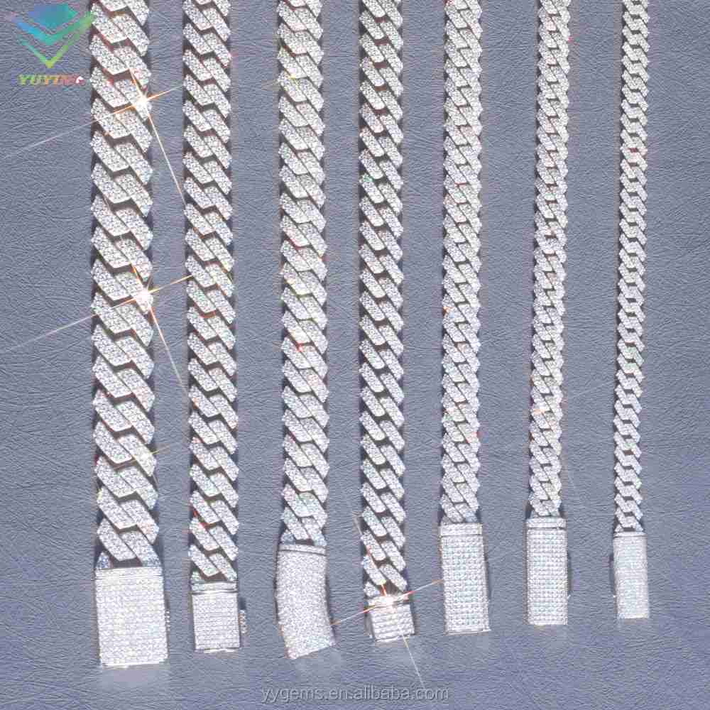 design 2rows 8mm-15mm VVS Moissanite Dia Chain S Sterg Sier Cuban k for men hiphop fine jewlery necklaces