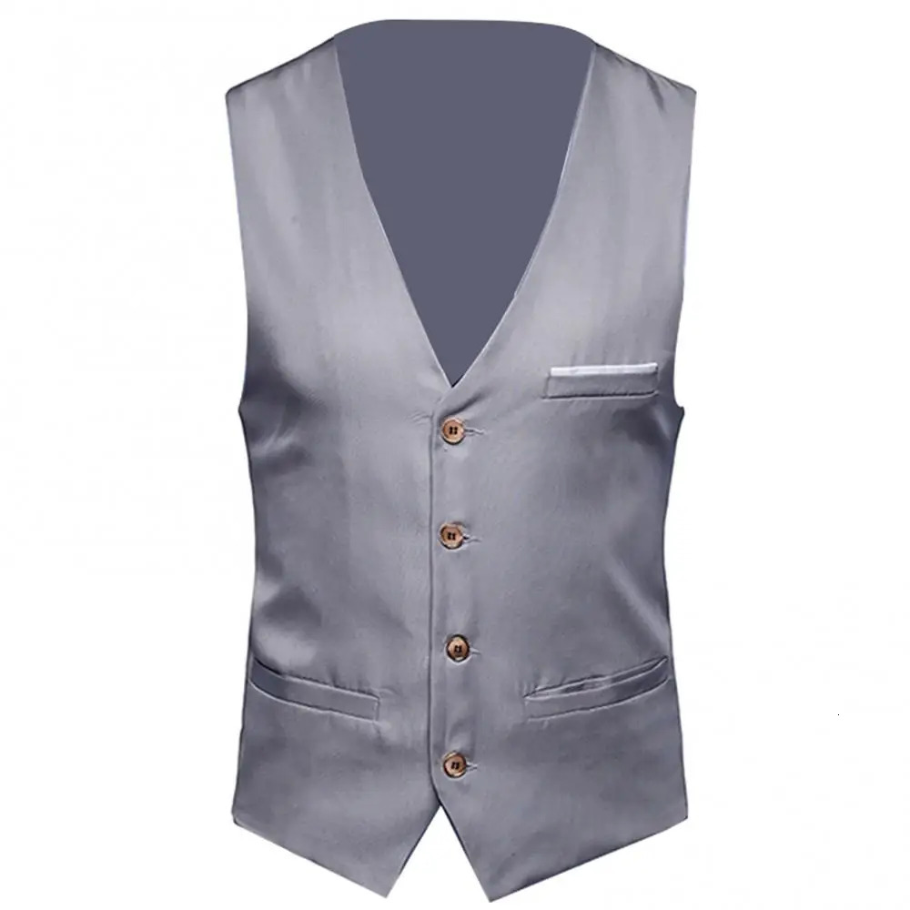 Formal Men Suit Vest Solid Color Single Breasted Business Waistcoat 240615