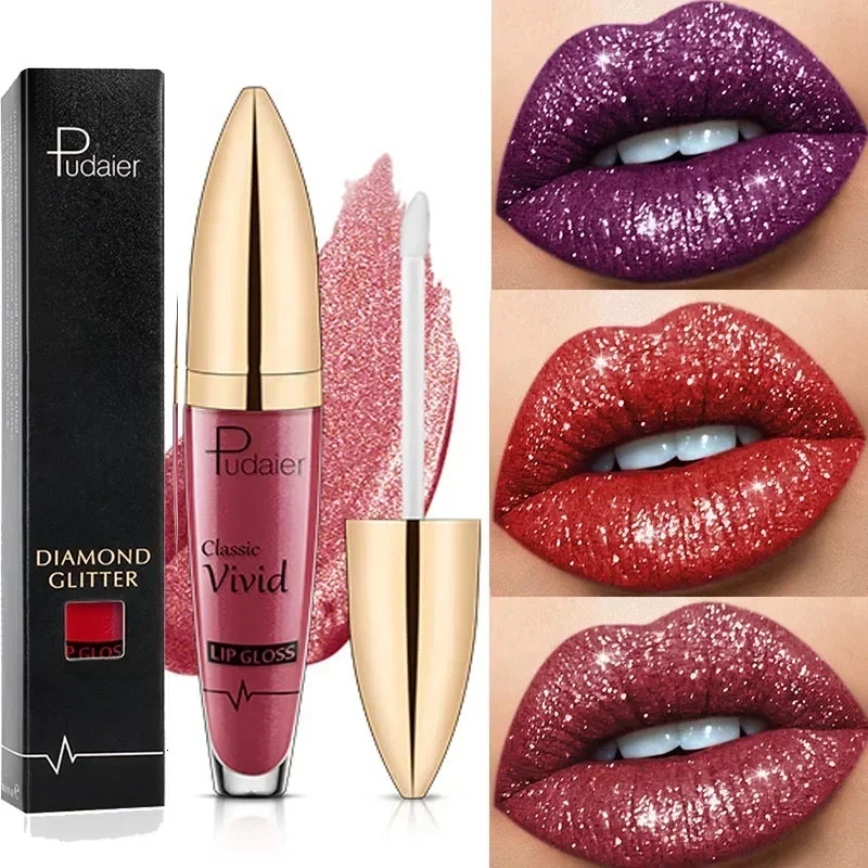 Waterproof Diamond Glitter Lip Gloss 18 Colors Long Lasting Glitter Lipstick Shiny Lip Gloss Shimmer Pearl Lipgloss Lip Make Up 240624