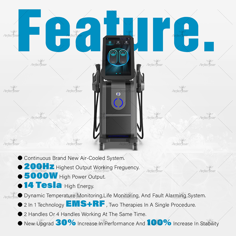 Perfectlaser High Power EMS Body Slimming Machine Emslim Muscle Toning Building Abdomen Firming Machine Fat Reduction 4 Handles 14 Tesla 5000W
