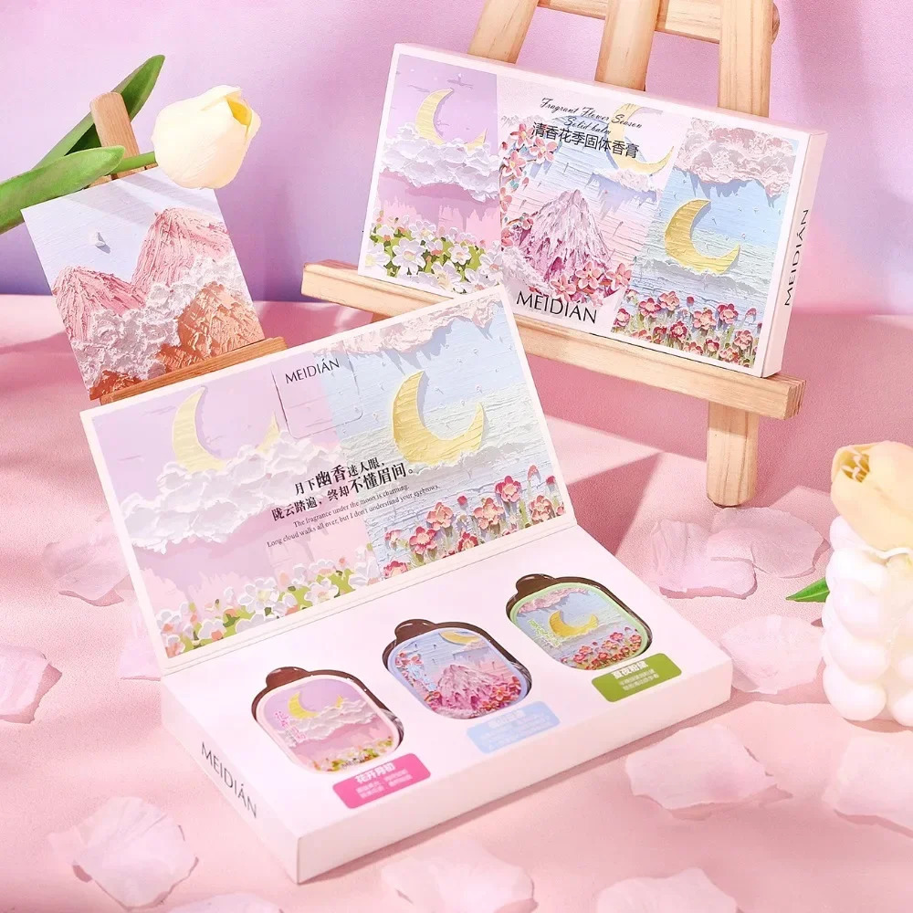 Romantic Flower Solid Perfume Balm Box Set Portable Solid Perfume Long Lasting Body Fragrance for Men Women Pink Amber 3/4Pc/Box 240624