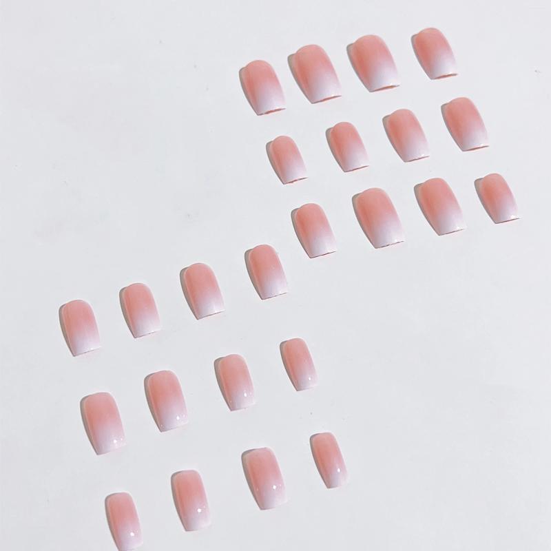 Luxury False Nails 24Pcs Flesh Color Gradient Powder Square maquillaje Short Imitation Nail Plate Fake 1Pc Jelly Paste File Strip H260202