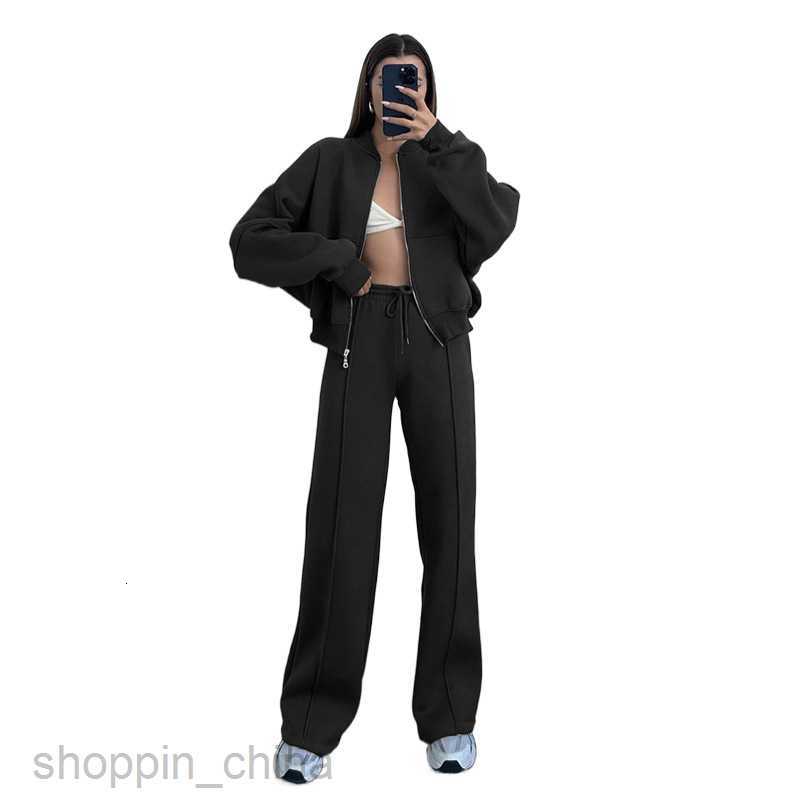 Women's Tracksuits Autumn/Winter New Solid Color Zipper Cardigan Sweater Women's Fashion Casual Straight Leg Trouser Set Sets