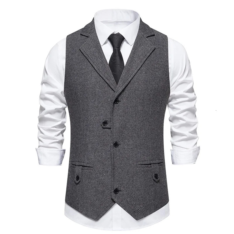 Suit Vest for Men Herringbone Tweed Suit Vest Business Formal Dress Vests Slim Fit Tailored Collar Waistcoat 240615