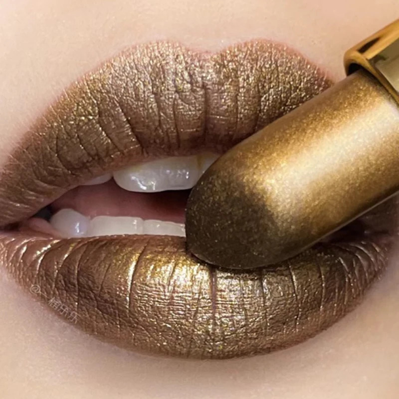 Waterproof Glitter Gold Pink Lipstick Long Lasting Non-stick Cup Velvet Matte Lip Tint Pearl Red Pink Sexy Lips Makeup Cosmetic 240624