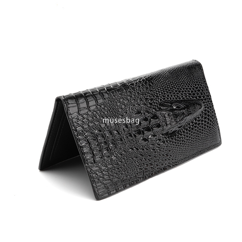 Fashionable men's designer classic minimalist crocodile pattern long wallet casual multi-functional US dollar large bill lightweight and practica