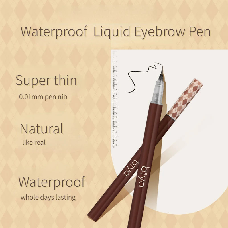 Biya Liquid Eyebrow Pen Altra Thin 0.01mm Waterproof Eyebrow Pencil Sweat-proof and Colorfast Easy To Draw Brown Eyebrow Grey 240625