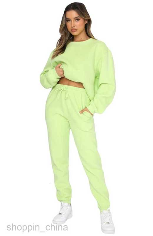 Women's Tracksuits Autumn and winter solid color round neck Pullover trousers women's fashion leisure long sleeve sweater set new products S