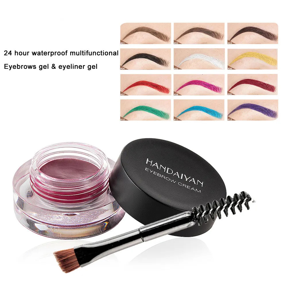 12-color waterproof not easy to fade dizzy waterproof color-dyed eyebrow cream eyebrow powder eyebrow pencil with brush 240625