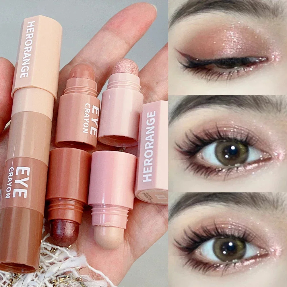4 In 1 Pearlescent Highlighter Eyeshadow Stick Makeup Waterproof Lasting Glitter Eye Shadow Eyeliner Stick Eyes Makeup Cosmetics 240624