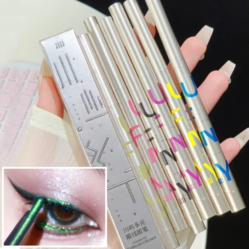 Glitter Metallic Eye Shadow Waterproof Shiny Chrome Eyeliner Pencil Pearl Green Gold Purple Lying Silkworm Pen Makeup Cosmetics 240624