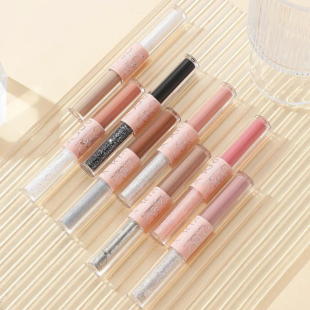 Matte Liquid Eyeshadow Shimmer Glitter Brighten Fine Glitter Low Saturation Double-headed Monochrome Nude Eyeshadow Beauty Tools 240624