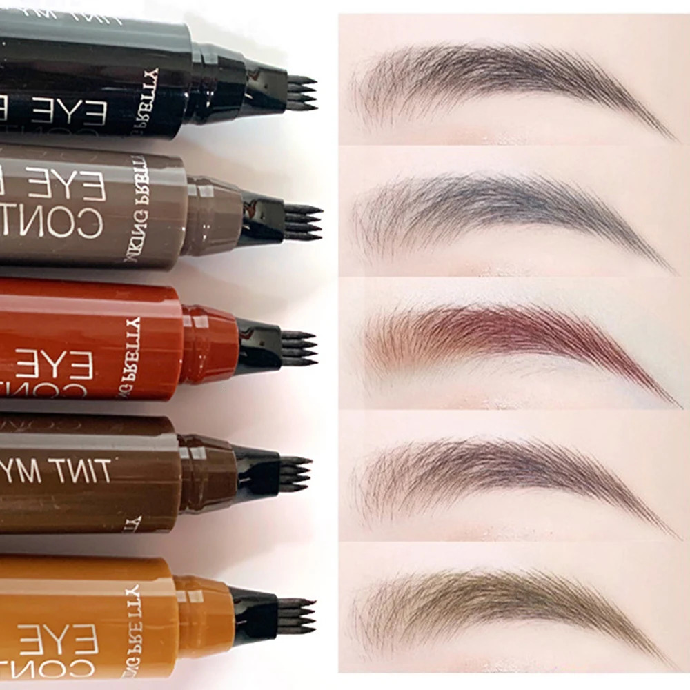 5 Colors Eyebrow Pen Waterproof Fork Tip 4 Points Eyebrow Tattoo Pencil Long Lasting Professional Fine Sketch Liquid Brow Pencil 240625