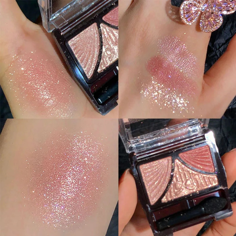 Bow Tie Pink Pearly Eyeshadow Palette Bright Matte 3 Colors Shimmer Crystal Glitter Eyeshadow Waterproof Lasting Pigment Makeup 240624
