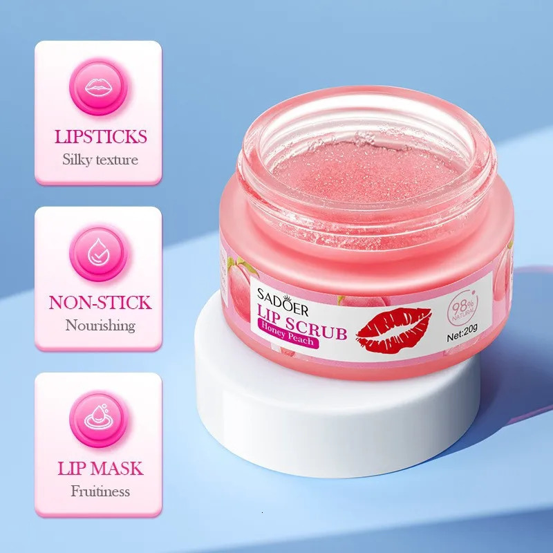 SADOER Fruit Lip Scrub Cream Lips Plumper Hydrating Nourishing Avocado Orange Strawberry Lip Mask Lipstick 240624