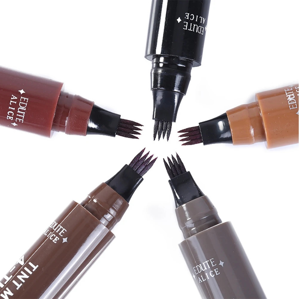 5 Colors Eyebrow Pen Waterproof Fork Tip 4 Points Eyebrow Tattoo Pencil Long Lasting Professional Fine Sketch Liquid Brow Pencil 240625