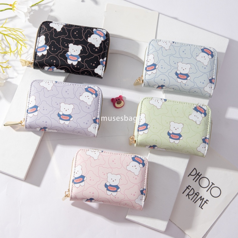 Fashionable Women's Designer Classic Vintage Zipper Mini Cute Cartoon Cute Bear Lightweight and Practical Multi functional Multi Card Position Or
