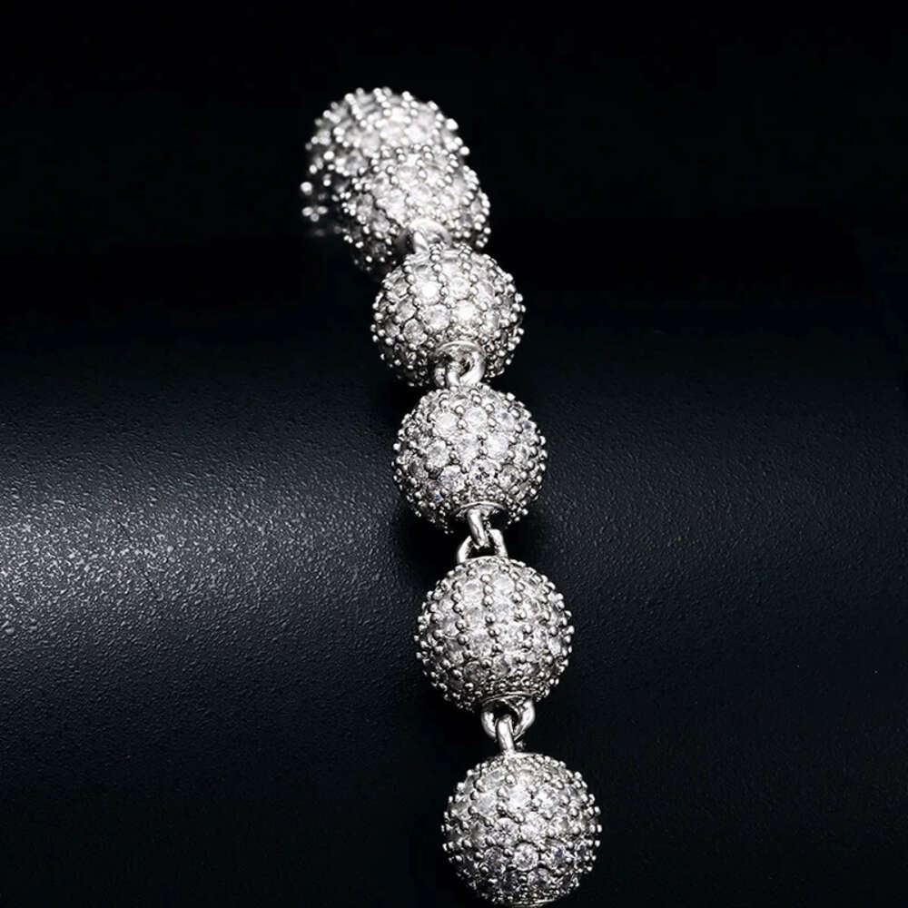 Real Customize Hip Hop Street Fashion 925 Sterling Silver 10mm Iced Ball Moissanite Cuban Link Bracelet and Chain