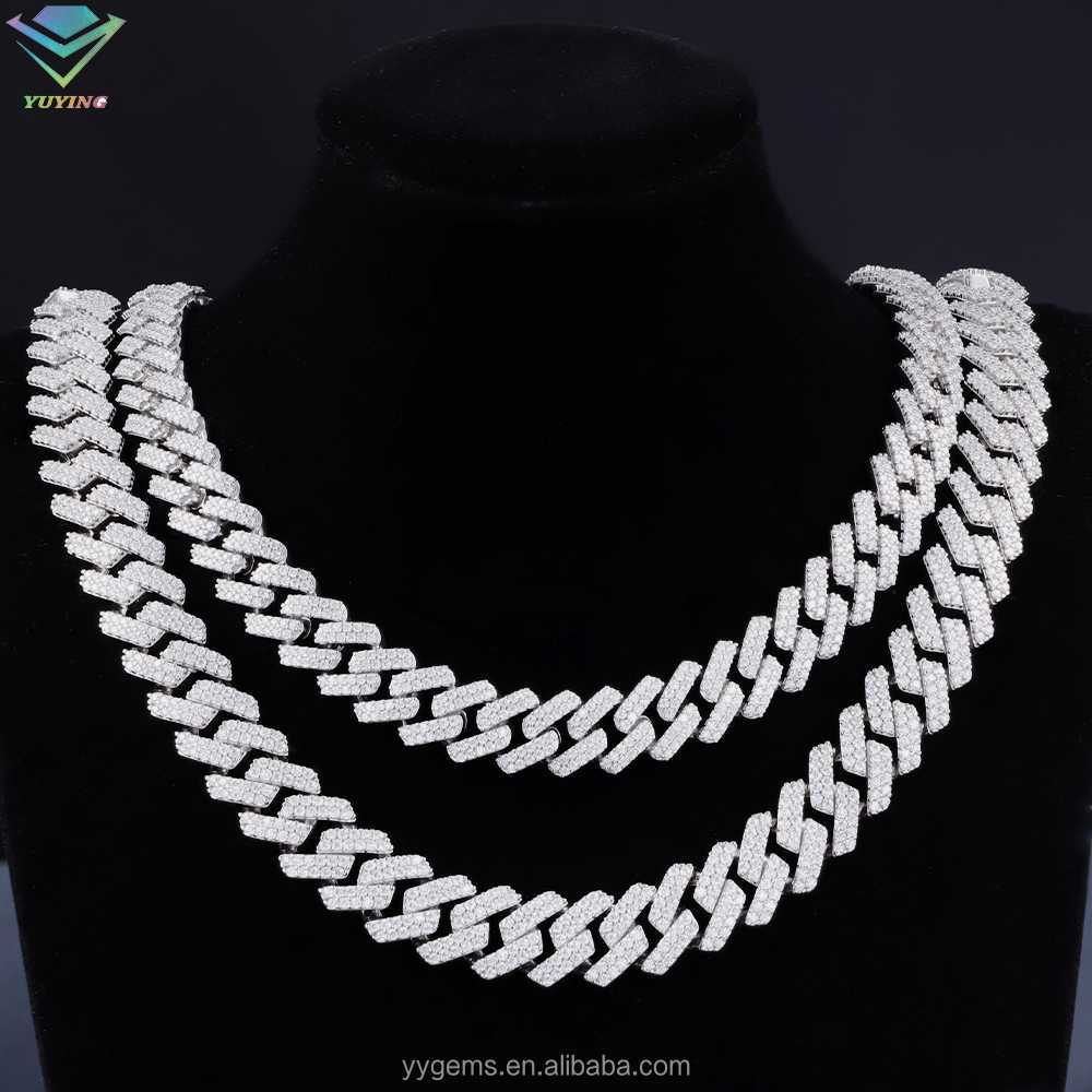 design 2rows 8mm-15mm VVS Moissanite Dia Chain S Sterg Sier Cuban k for men hiphop fine jewlery necklaces