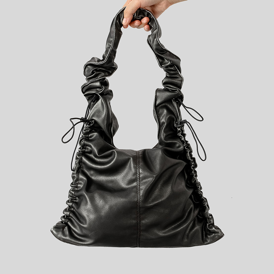 Vintage Ruched Drawsting Women Shoulder Bags Casual Hobos Lady Handbags Pu Leather Underarm Bag Y2K Tote Purses 2024 H6.25#79 swissmilitary