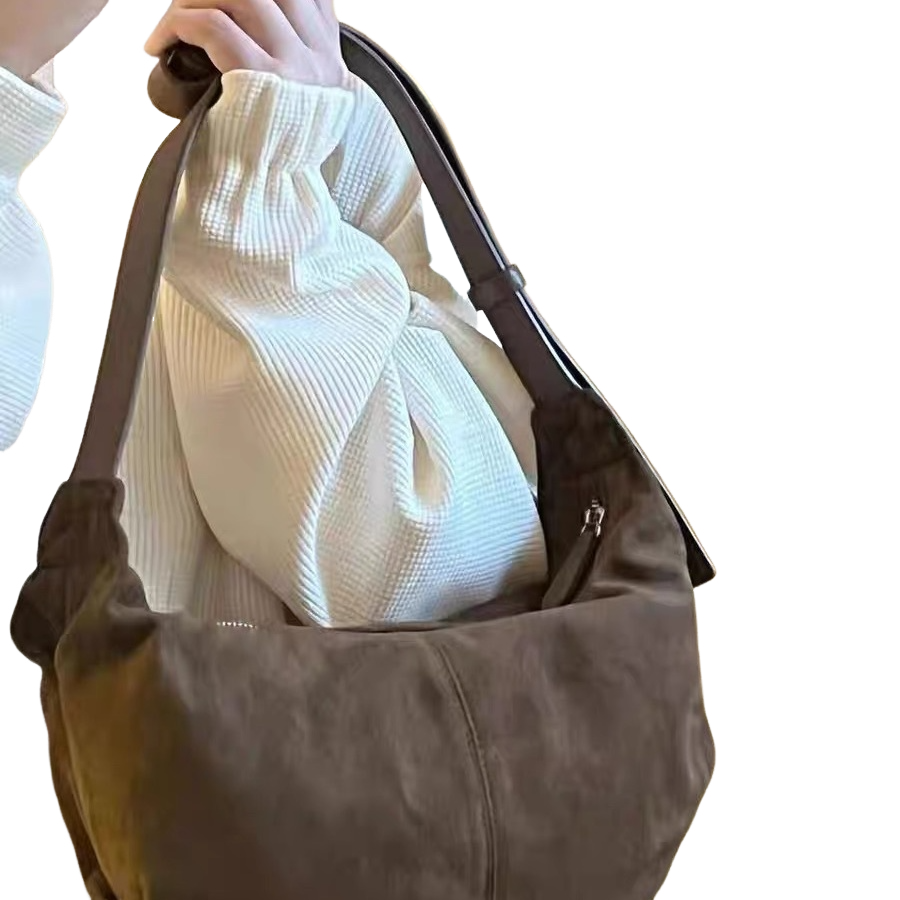 Large capacity retro dumpling bag for women's autumn and winter new contrasting frosted texture single shoulder bag pleated crossbody bag