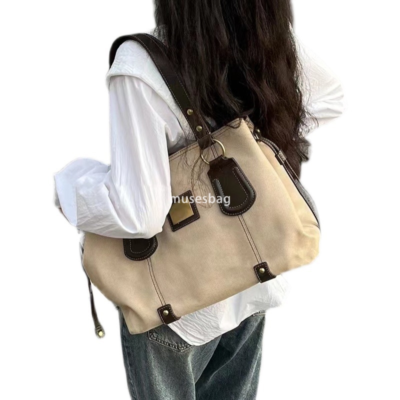 Instagram Korean version with niche design large capacity canvas tote bag, new high-end feeling niche casual cool one shoulder crossbody bag
