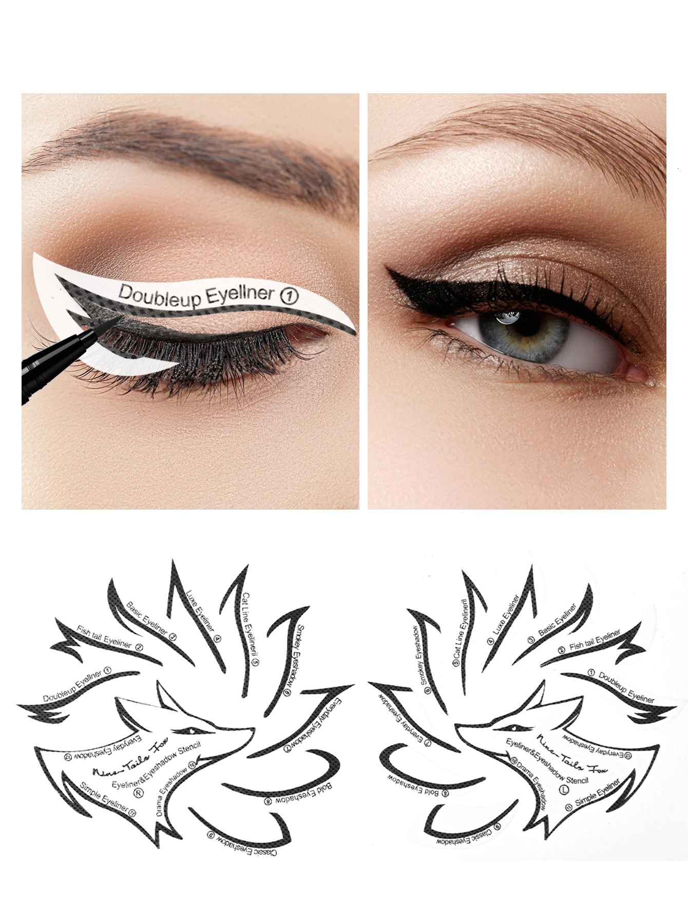 Fox Eye Makeup Stencils Eyeliner Stencil Mold Template Shaping Tools Eyebrows Eye Shadow Eyes Makeup Template Tool Stickers Card 240624