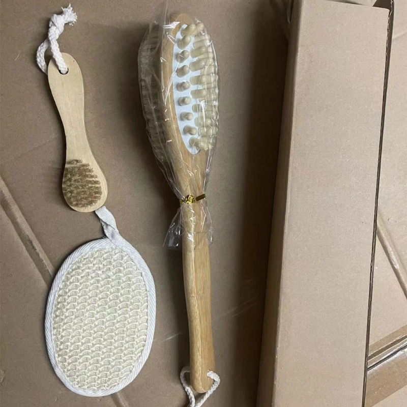 5Pieces Natural Bristle Bath Brush Set Exfoliating Promote Blood Circulations Massage Brush Wooden Body Dry Brush Drop 240624