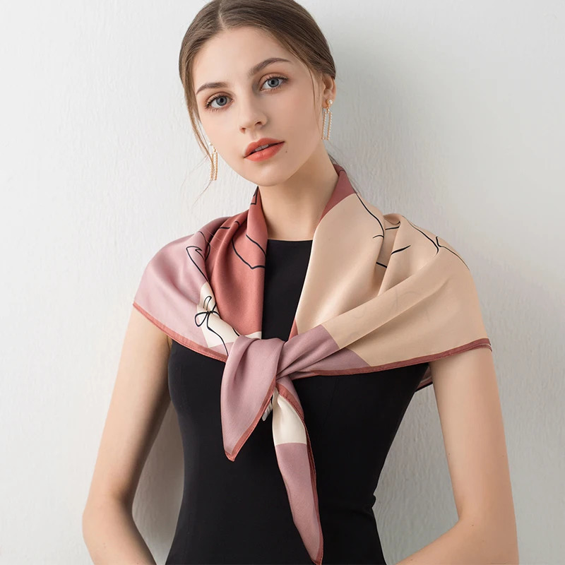 Women Square Silk Scarves Wraps Print Bufanda 100% Hangzhou Real Silk Bandana Foulard Femme Handkerchief 14mm Square Satin Scarf 240625