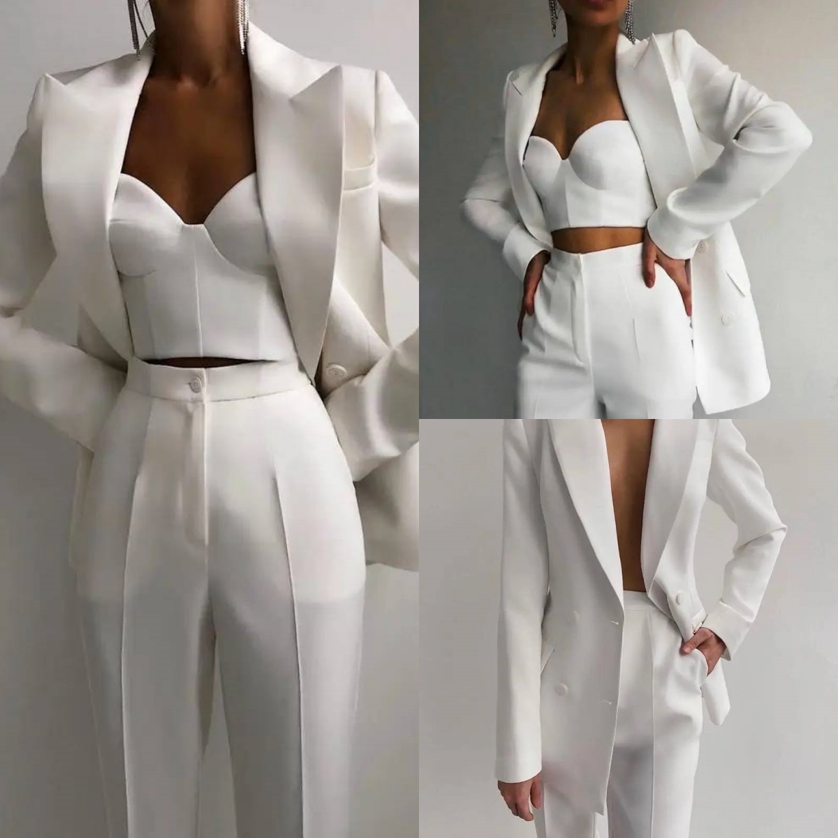 Fashion Womens 3 Pieces Suits Jacket Vest Pants Work Clothes For Women Peaked Lapel Casual Party Wedding Suits Designer Double Row Buckle Cheap Proces