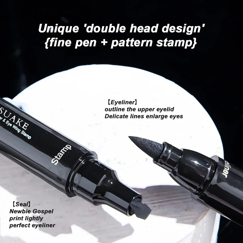 2 In1 Stamp Liquid Eyeliner Pencil Water Proof Fast Dry Double-ended Black Seal Eye Liner Pen Make Up for Women Cosmetics 240624