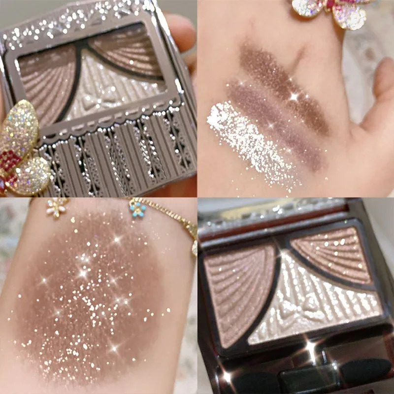 Bow Tie Pink Pearly Eyeshadow Palette Bright Matte 3 Colors Shimmer Crystal Glitter Eyeshadow Waterproof Lasting Pigment Makeup 240624