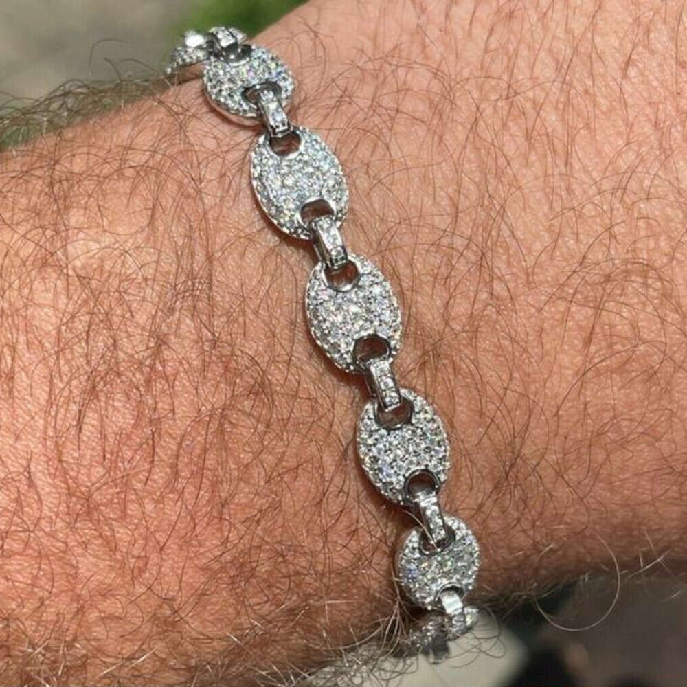 Wholesale Custom Chunky Link 8mm Puffed Mariner S925 Sterling Silver Mens Moissanite Hip Hop Bracelet