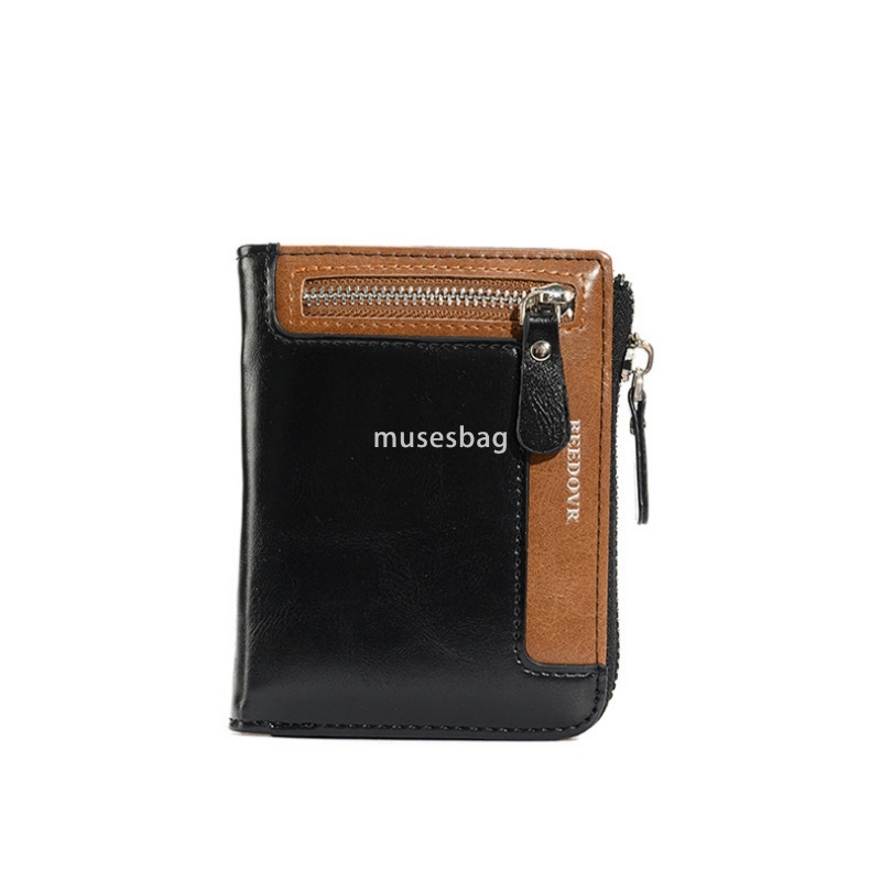 Designer Men's High Quality Classic Retro RFID Anti Theft Brush Wallet Practical Multi functional Short Vertical Zipper Wallet Multi functional Z