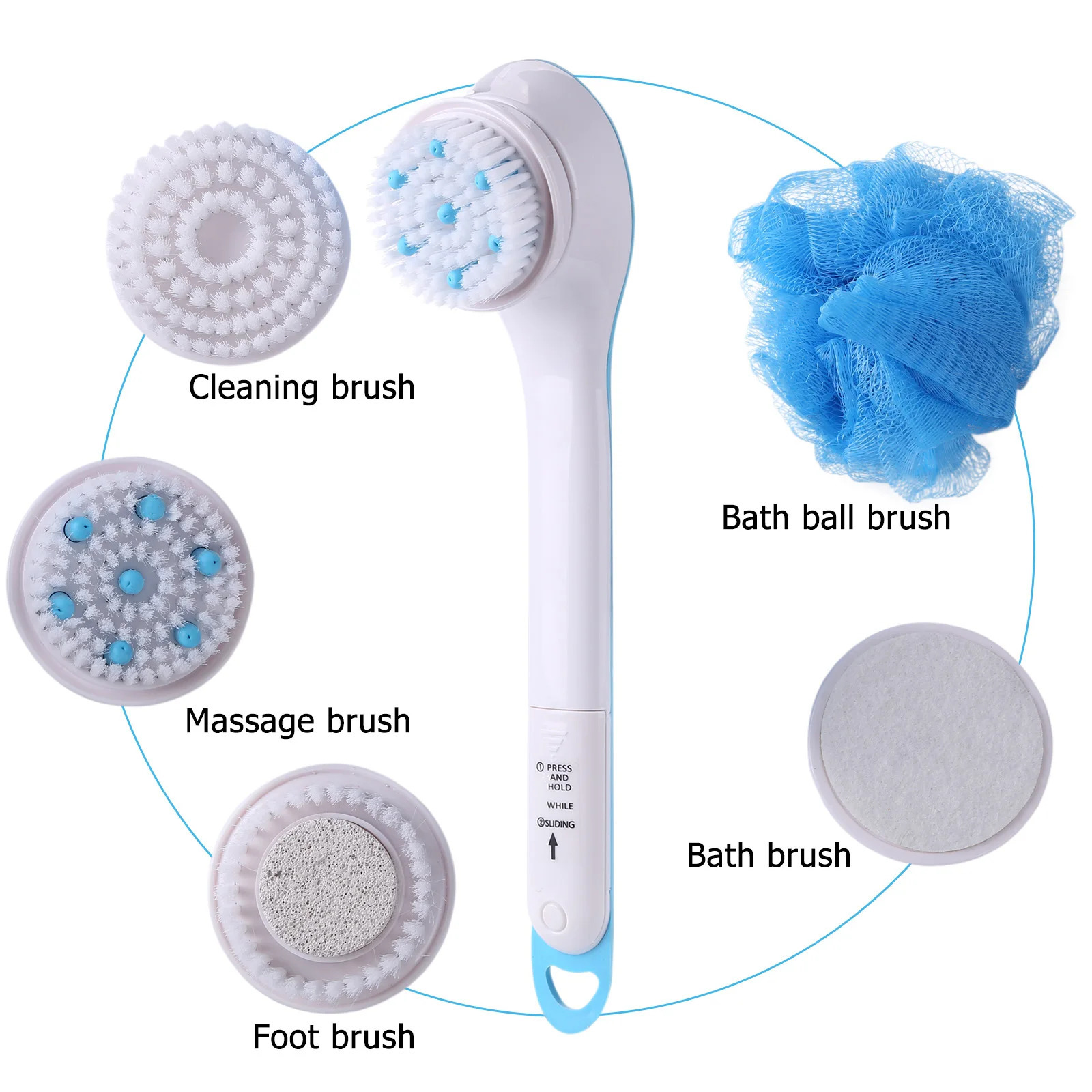 Electric Bath Brush Five Brushes in One Brush Face Wash Brush Full Body Wash Brush Soft Massage Brush Waterproof Scrubbing Brush 240624