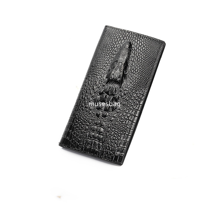 Fashionable men's designer classic minimalist crocodile pattern long wallet casual multi-functional US dollar large bill lightweight and practica