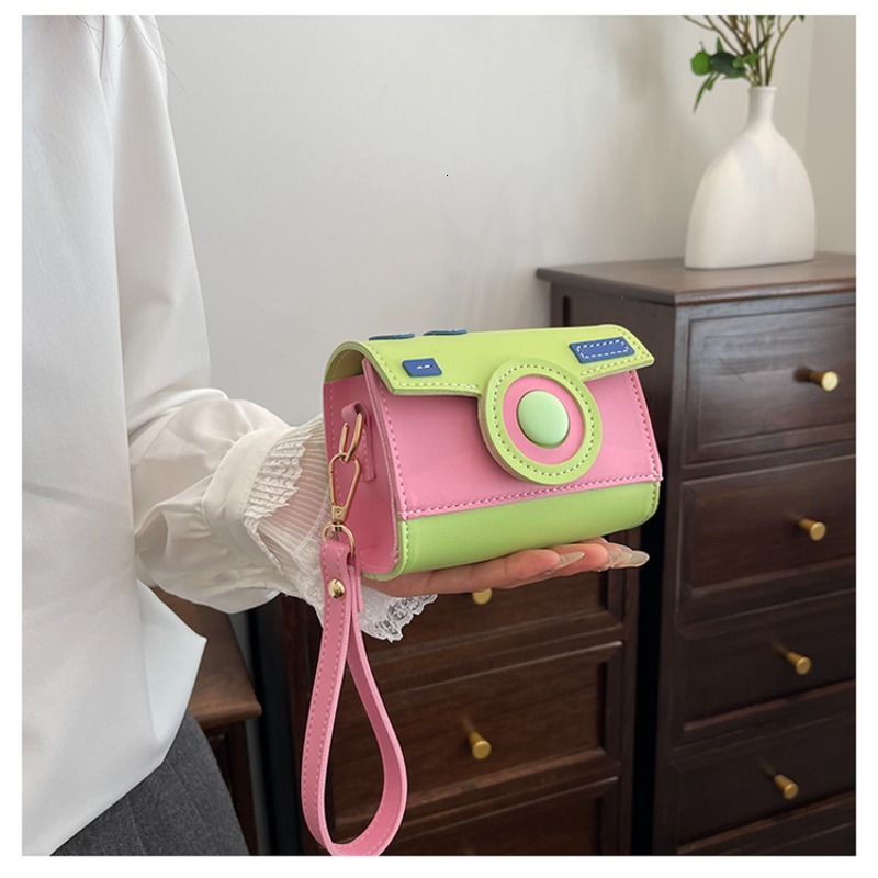 Camera Unique Design PU Shoulder and Crossbody Personality Color Matching Compact Hand Bags for Women 2024 Fashion New H6.25#26