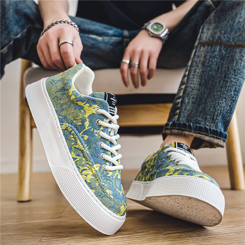 Designer Plus Size Canvas Hot Edged Thick Soled Printed Outdoor Men's Fashion Shoes