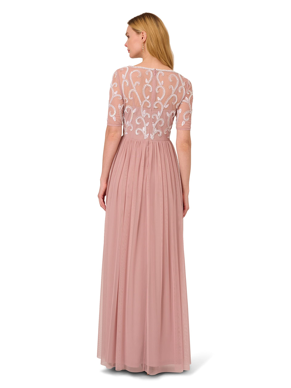 Long Prom Dresses Sequins Short Sleeve Deep V-Neck Chiffon A-Line Plus Size Formal Occasion Evening Party Gown Pd24