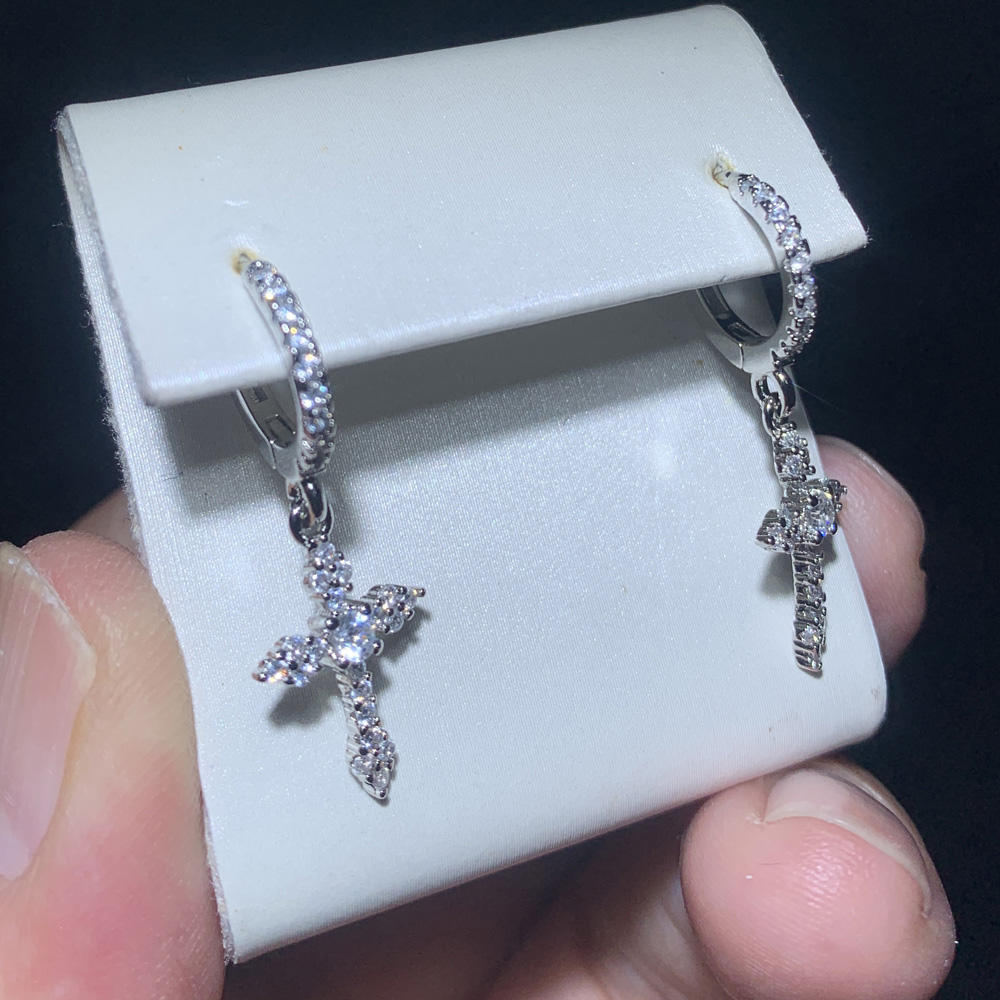 Men Women Cross Drop Dangle Earrings Micro Pave Bling Cz Fashion Party Punk Earring Jewelry Ice Out Long Earrings