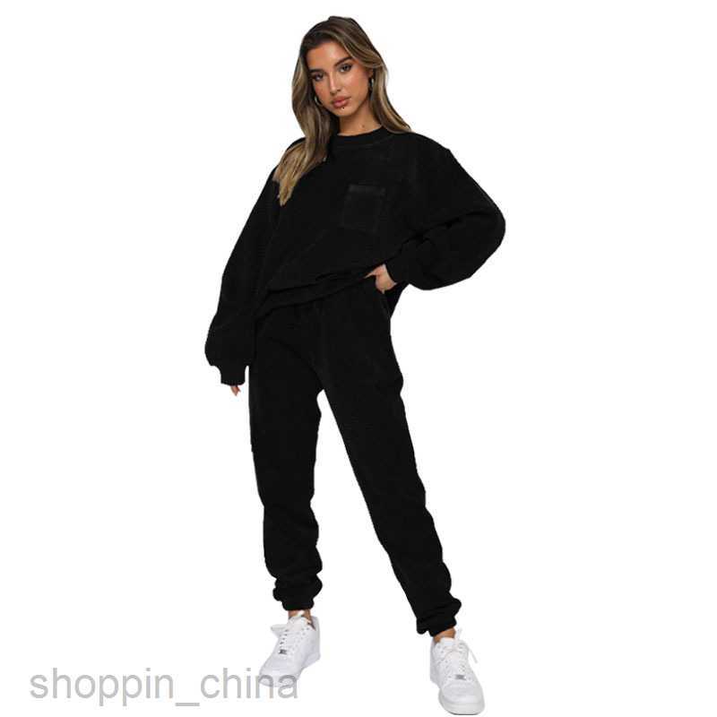 Women's Tracksuits Autumn and Winter New Corduroy Solid Round Neck Pullover Long Sleeve Two Piece Fashion Pants Set Women Sets