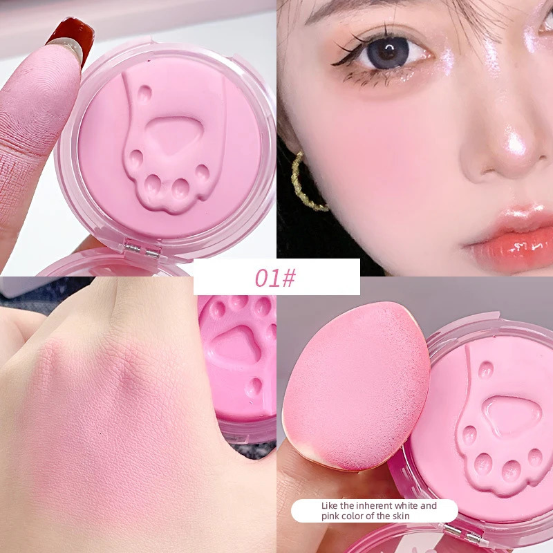 Cute Cat Foot Print Blush with A Thumb Puff Sweet Korean Girl Cheek Makeup Blusher Long Lasting Face Con Shadow Cosmetics 240624