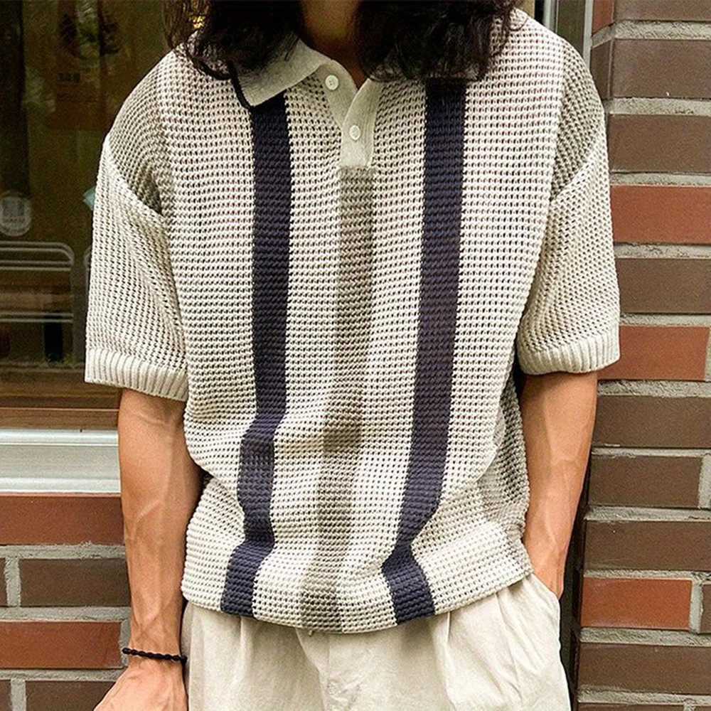 Men's Sweaters New Mens Polo Shirt 2024 Summer Striped Short Sleeve Sleeves T-shirt Casual T-shirt Top Ts Polo Shirt Mens Fashion Knitted Pullove