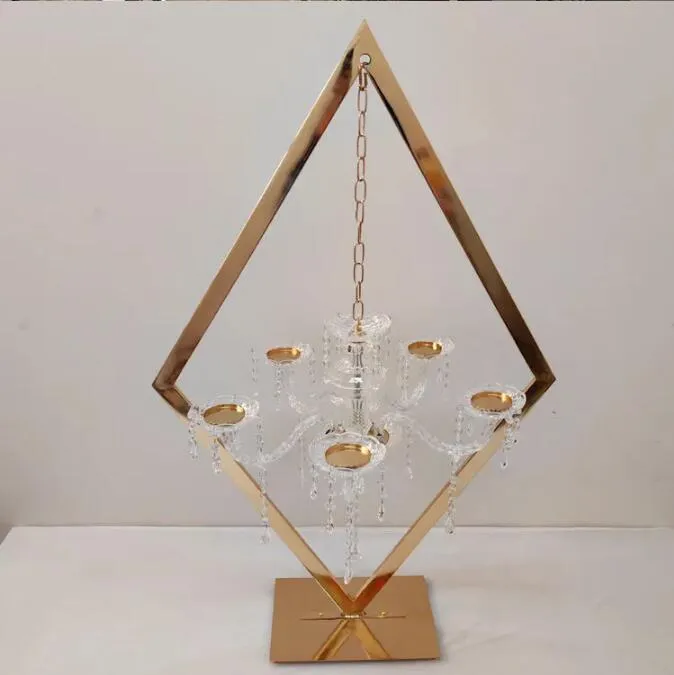 4pcs Wedding Gold Metal Tall Diamond Table Centerpieces With candle holder for wedding backdrop arch stage decor ZZ