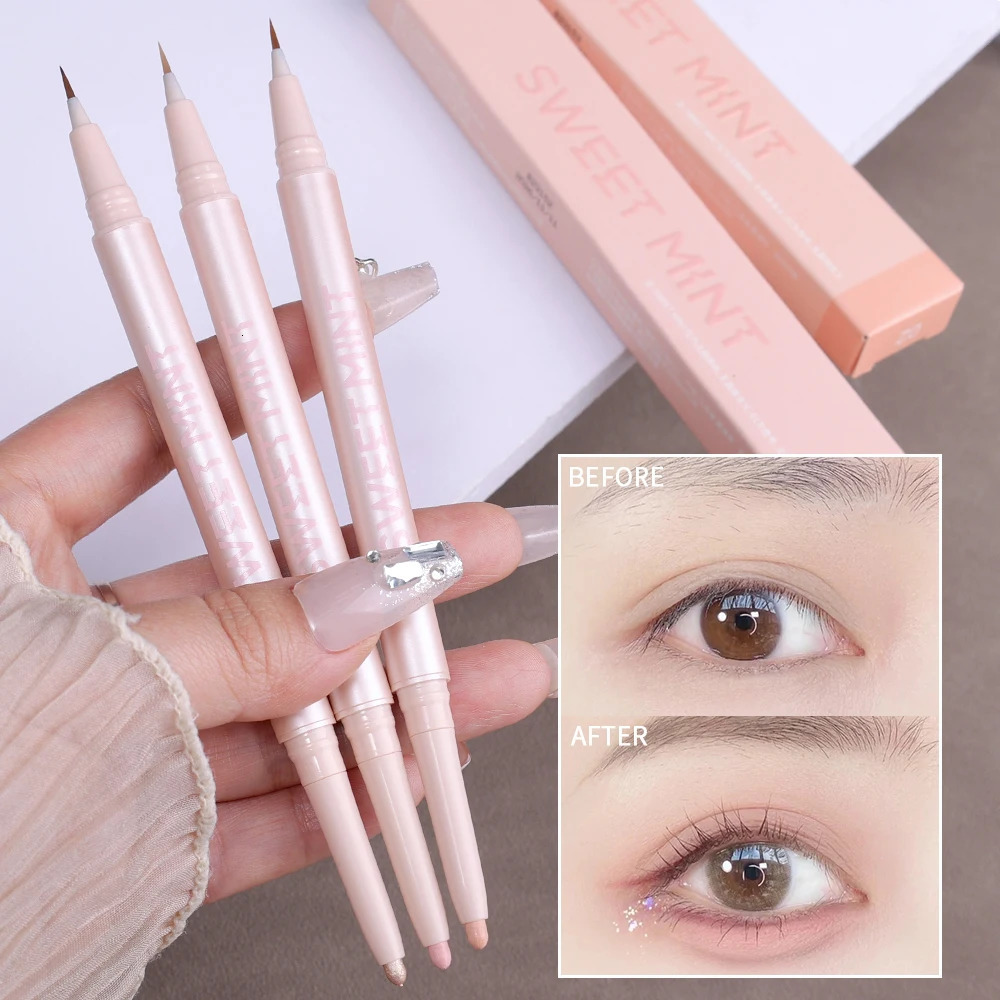Double Ended Lying Silkworm Pencil Highlighter Makeup Pen enlarge eyes Under Eye Highlighter Makeup Stick Slim soft tip 240624